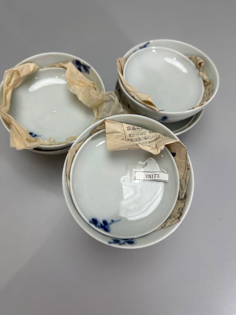 中国 古染付 梅絵 蓋碗 七件