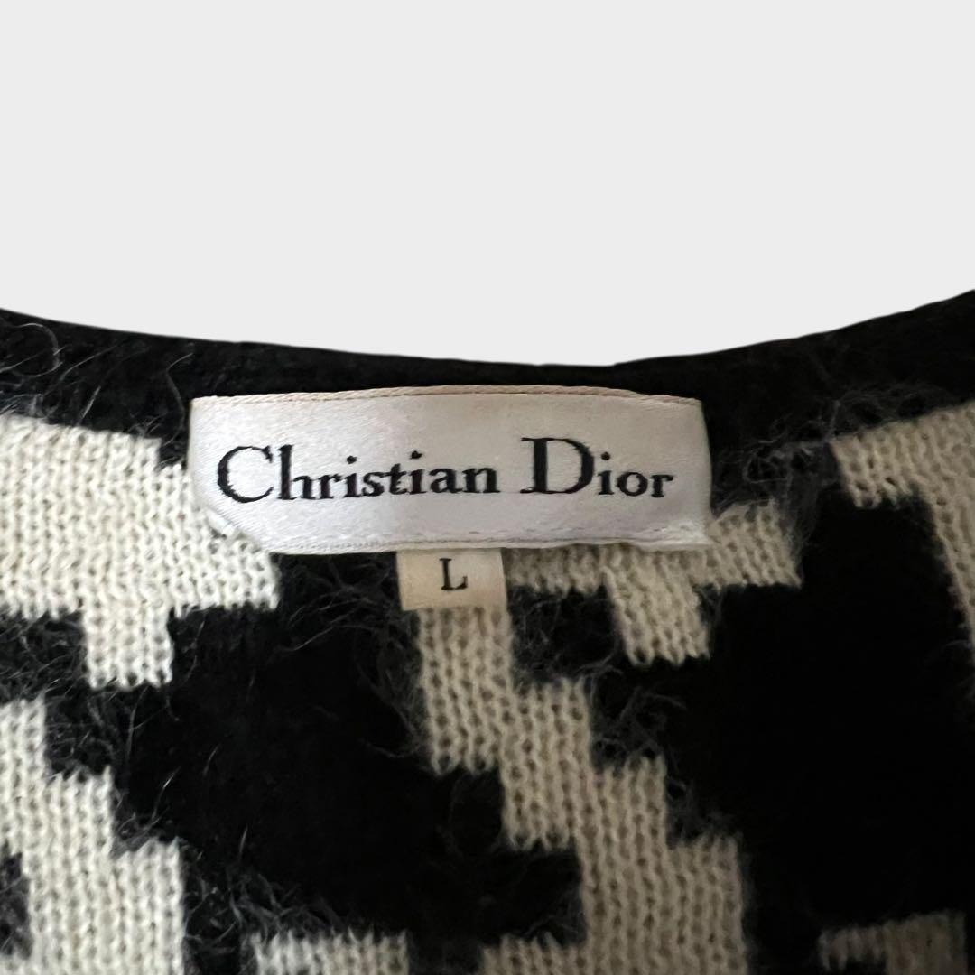 クリスチャンディオール ノーカラージャケット 千鳥柄 CDロゴボタン ウール L