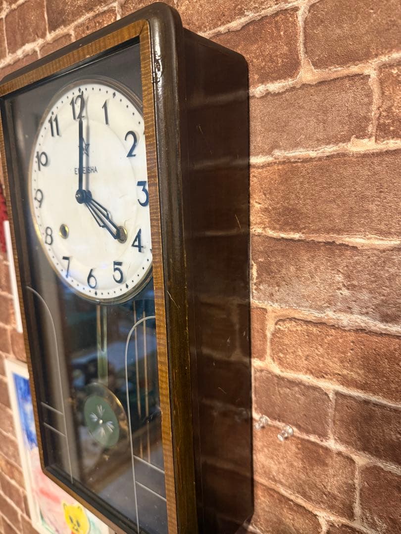 昭和30年代 栄計舎 ゼンマイ式掛時計 振り子 巻き鍵付 動作品　昭和レトロ