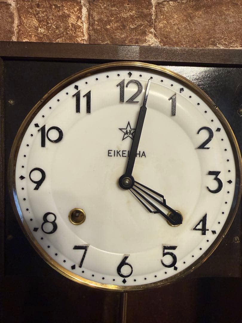 昭和30年代 栄計舎 ゼンマイ式掛時計 振り子 巻き鍵付 動作品　昭和レトロ
