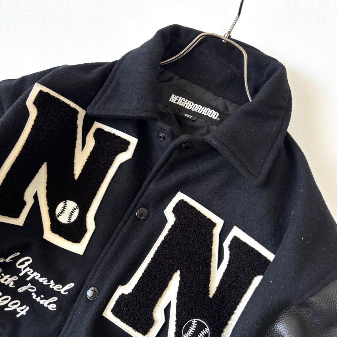 【美品/22AW】ネイバーフッド スタジャン JK.WO メルトンウール レザー