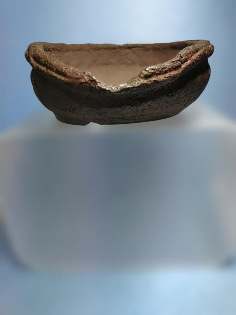 陶器製楕円形ソーサー、喜寿祝い特注品、盆栽鉢