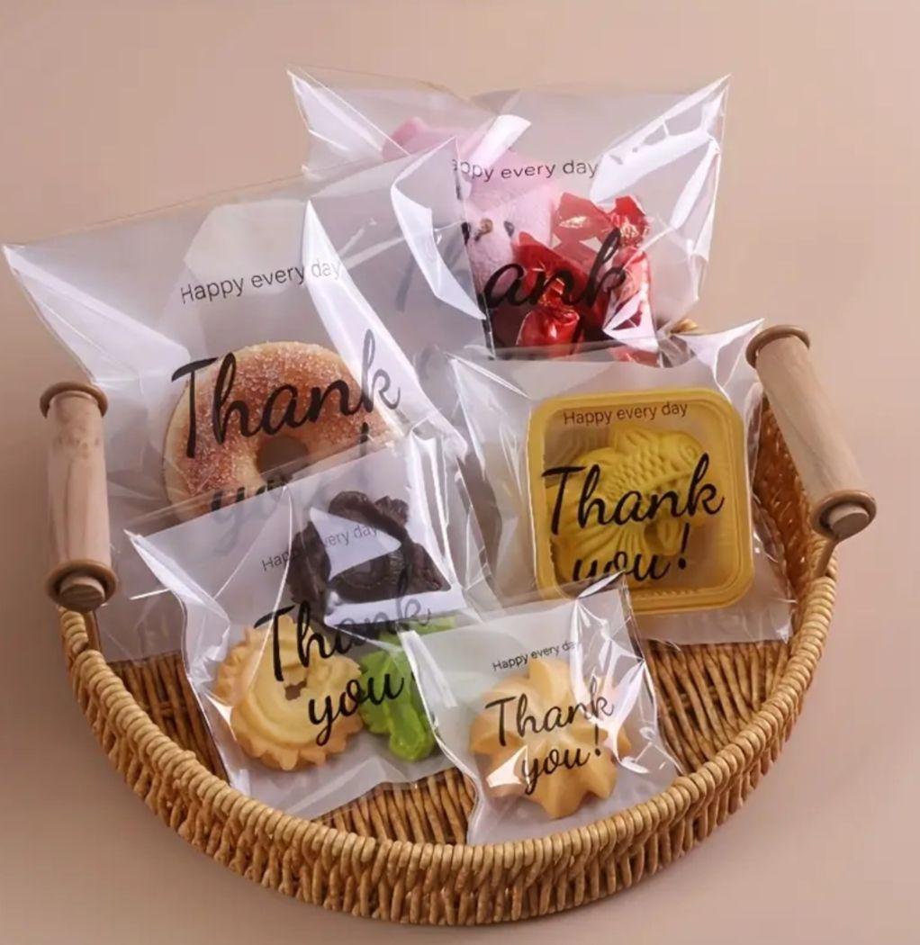 No.47　OPP袋テープ付　透明×thank you!柄　100枚