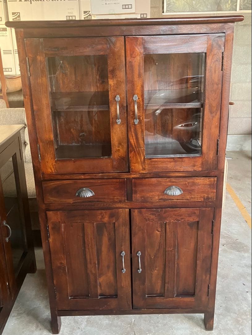 アンティーク調 コロニアル ハイキャビネット マホガニー 75cm幅