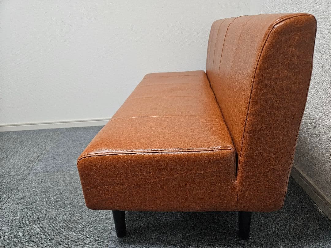 引取限定　ブラウン合成皮革2人掛けソファ　セルタン