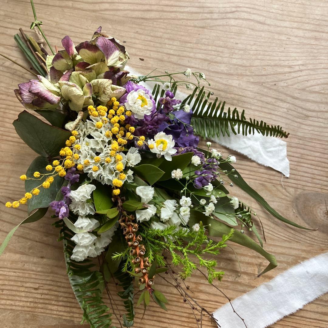 お得なセット　ミモザとアンティーク紫陽花のリース＆スワッグセット　春　ストック