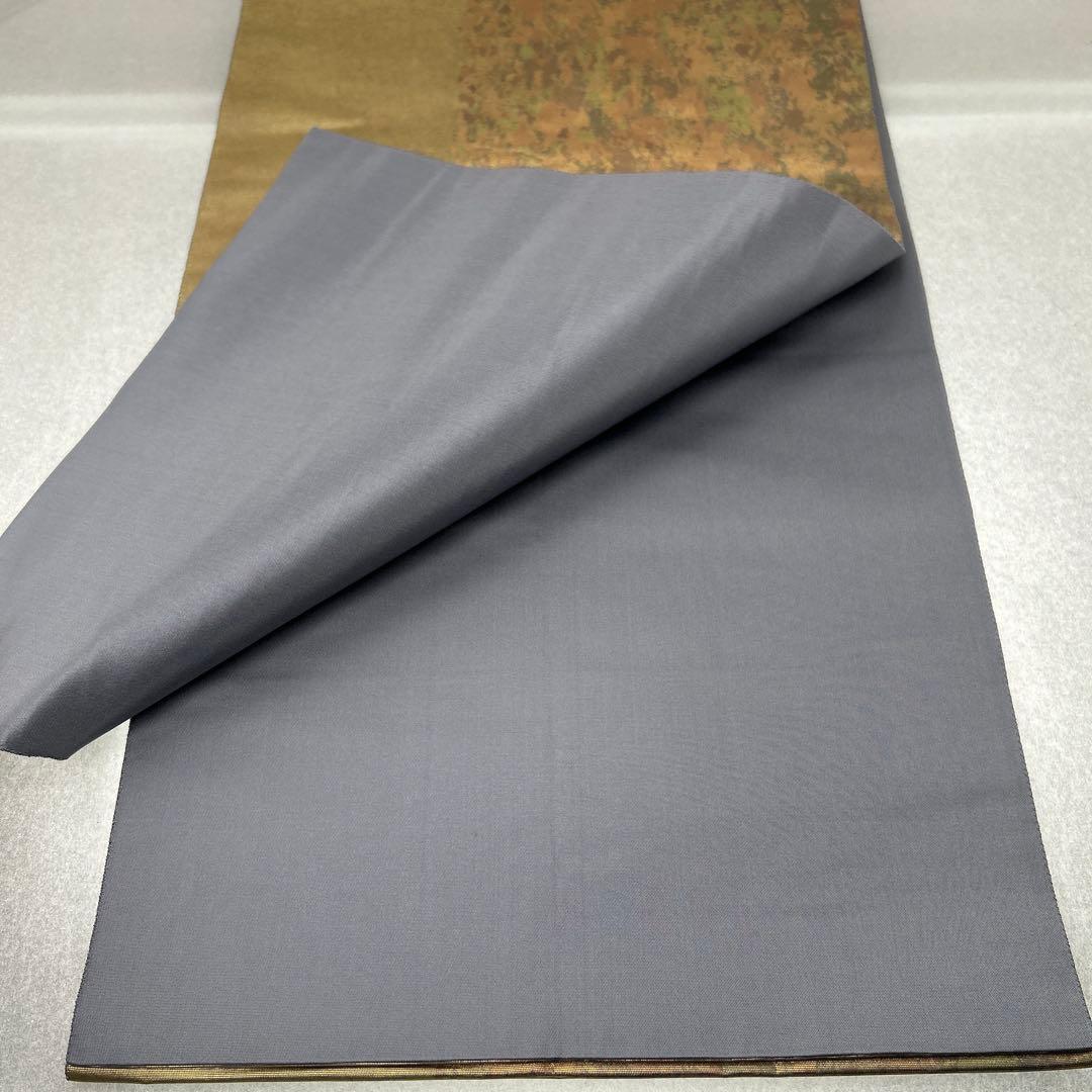 【本金箔 金泥箔】シルク製 六通柄袋帯 金色と茶色のグラデーション0105