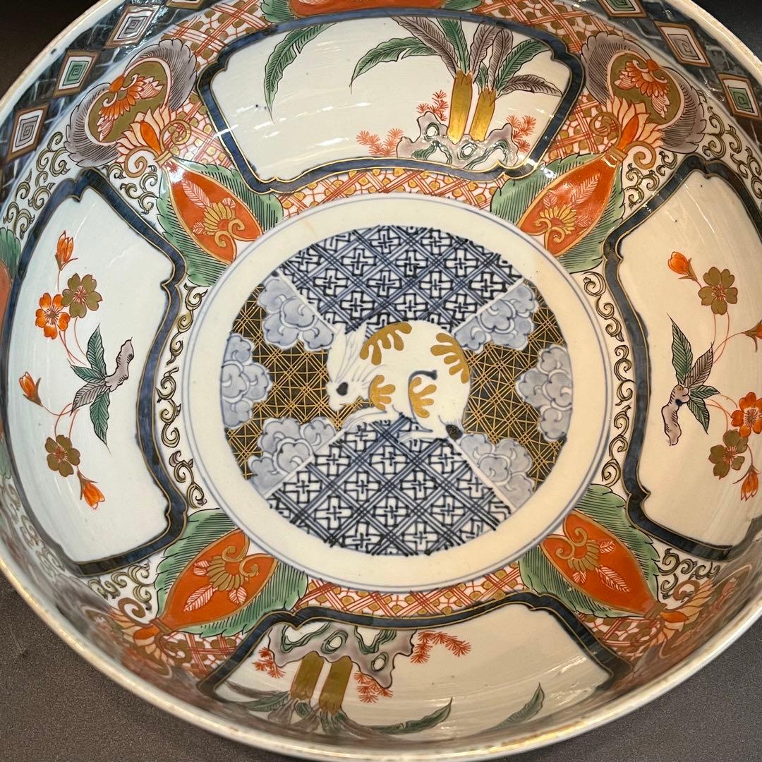 有田焼 古伊万里 冨貴長春 赤絵大鉢 兎 大丼 深鉢 江戸時代 古美術品 骨董品