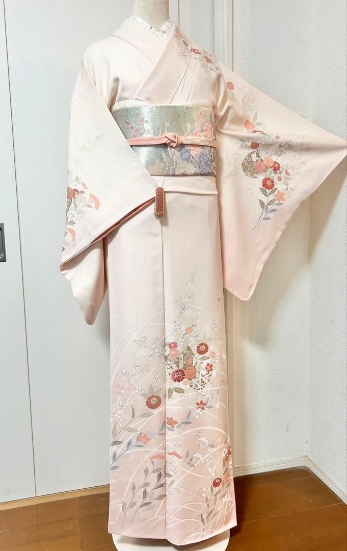 美品　訳あり　裄丈長め　正絹訪問着　フルセット4点　入学式　お宮参り　七五三