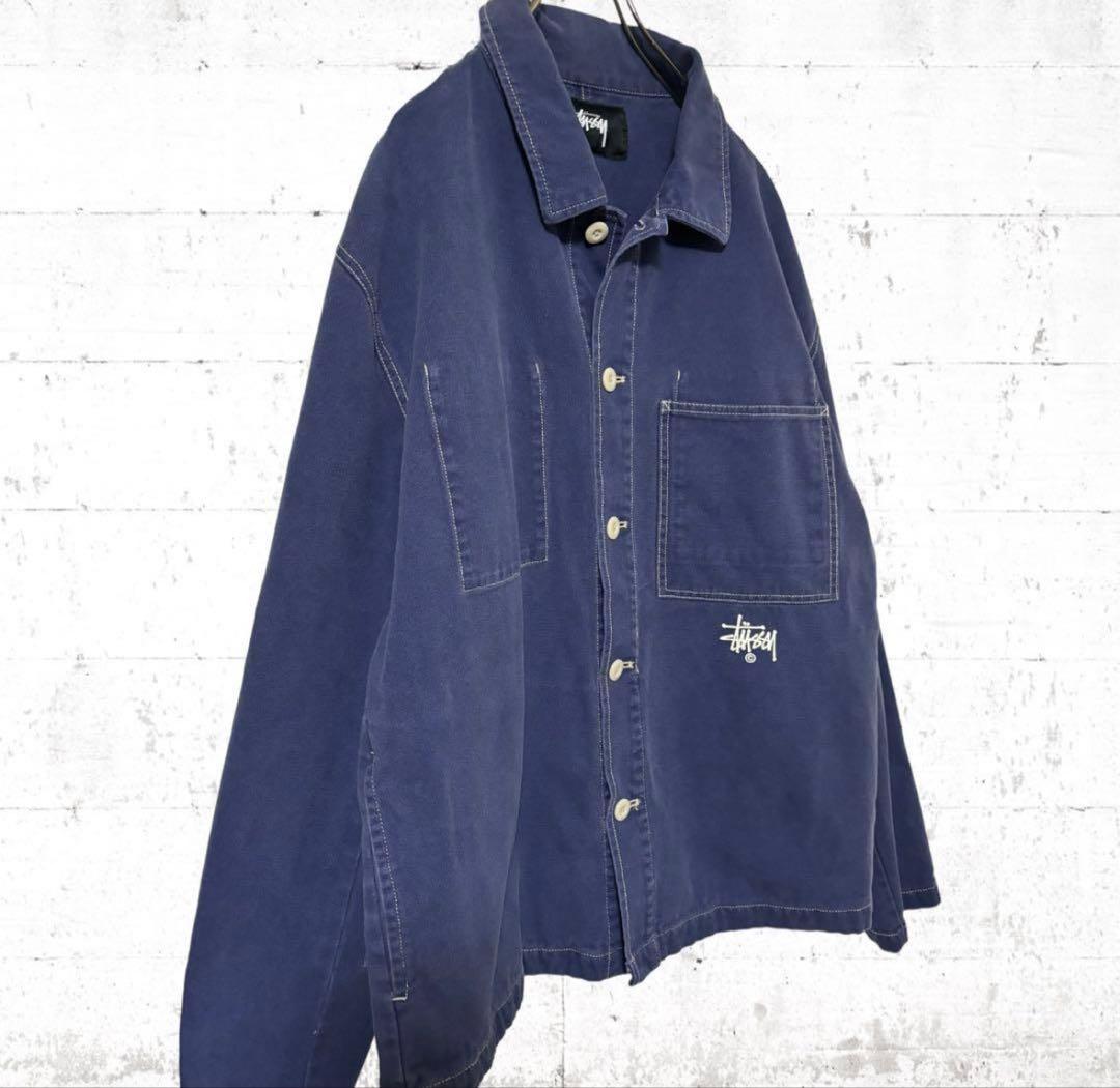 stussy ショップコート　カバーオールジャケット　ロゴ入り　XLサイズ