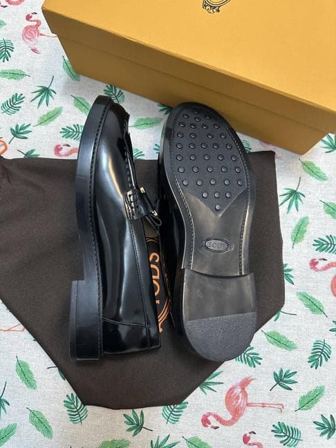 ダブルT レザー タッセル ローファー シューズ ブラック 37