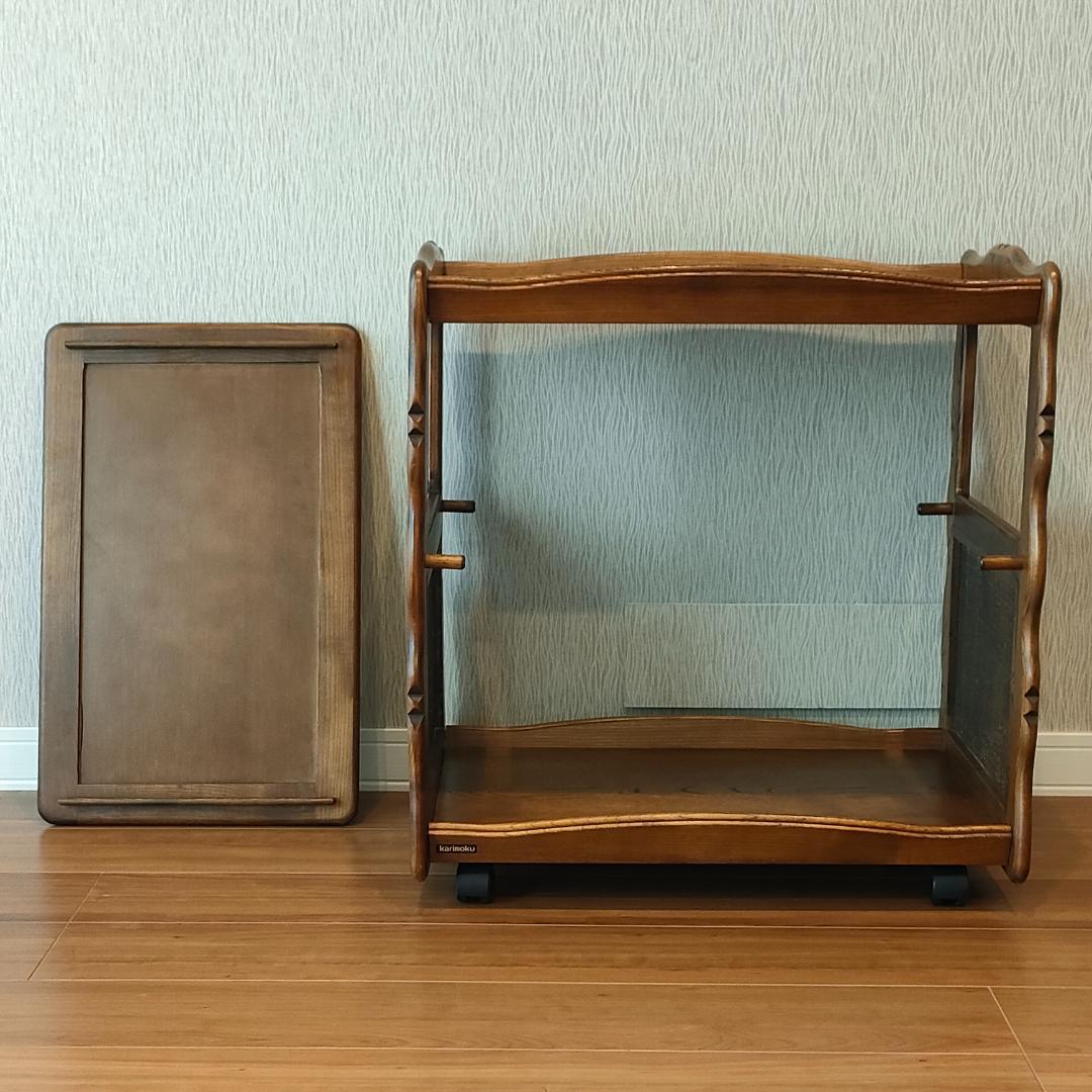 カリモク　キッチンワゴン　木製ワゴン　サイドテーブル　キャスター付き