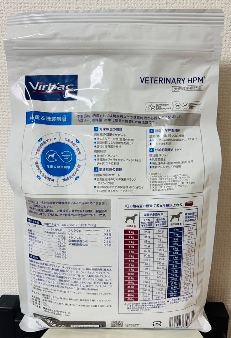 12袋 Virbac W 体重管理用ドッグフード 1kg ビルバック