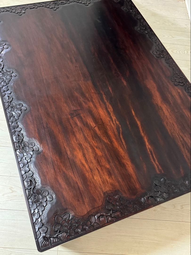 Icchodo軽井沢彫 桜 座卓 彫刻 時代ローセンターテーブル