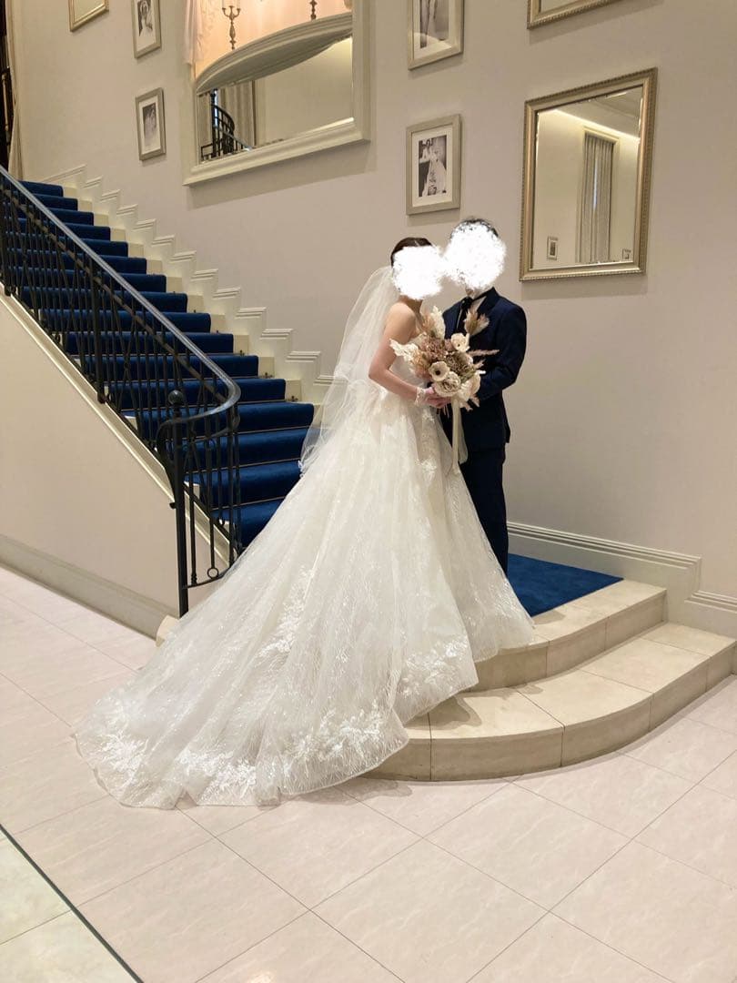 YNS ウェディングドレス パニエ、ベール、オフショルダー付