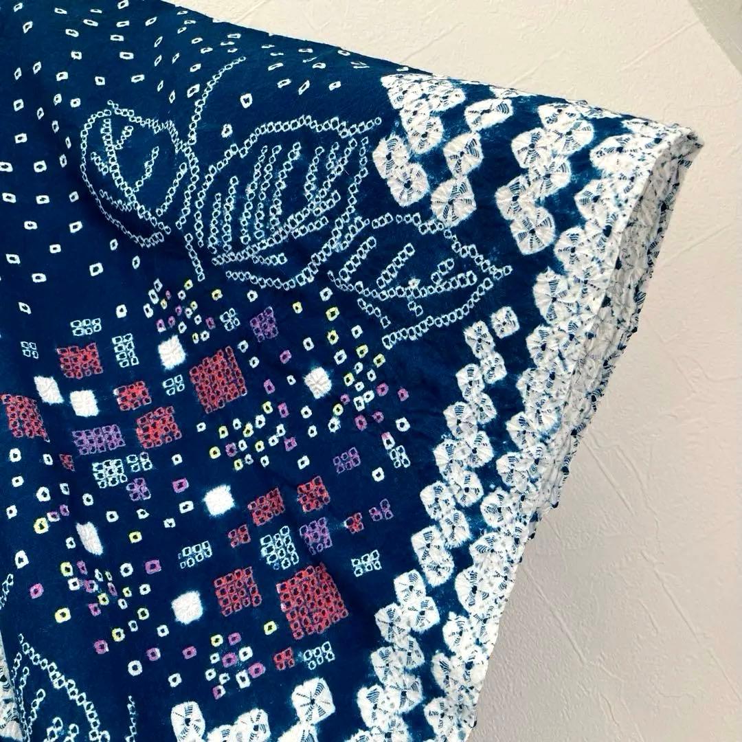 有松絞り浴衣・蜘蛛絞り　青緑　紫陽花　手縫い　絞り浴衣　裄70cm No7-15