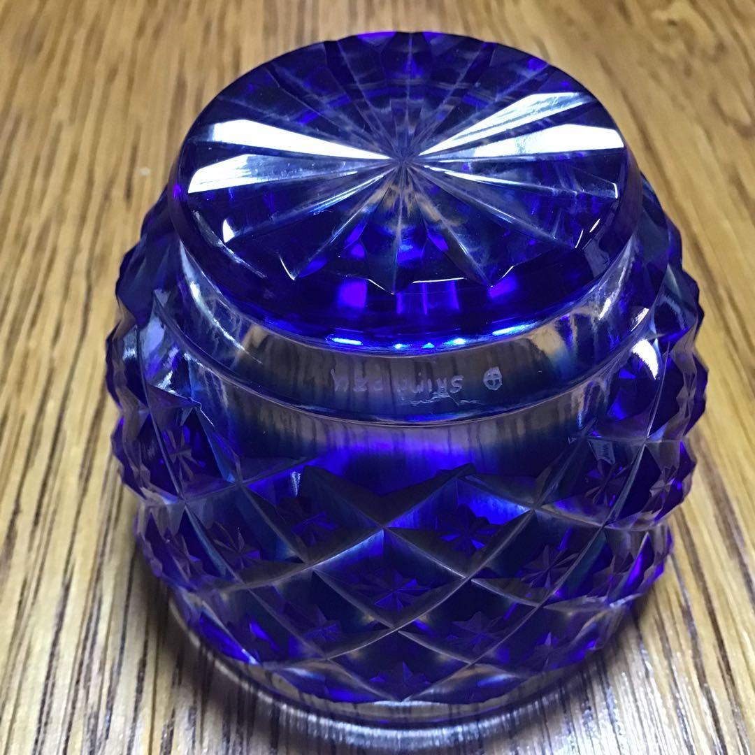 薩摩切子　猪口　青と銅赤　2個セット　薩摩ガラス工芸の刻印あり