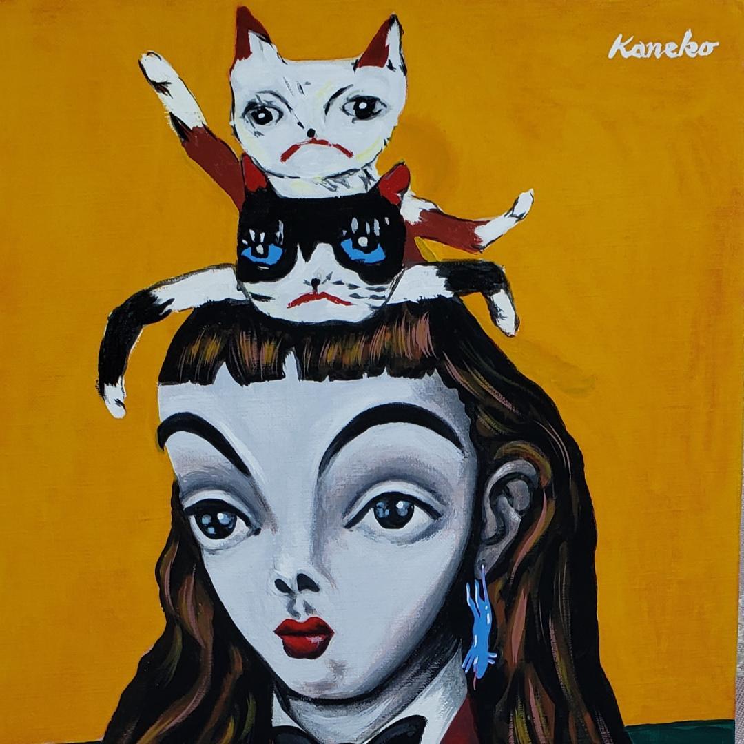 【模写】◆金子國義 『猫の帽子』油彩 F6号 金子国義◆検）松本零士 高塚省吾