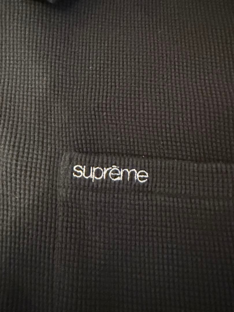 Supreme ワッフル ポロシャツ 黒 M ロンT 長袖