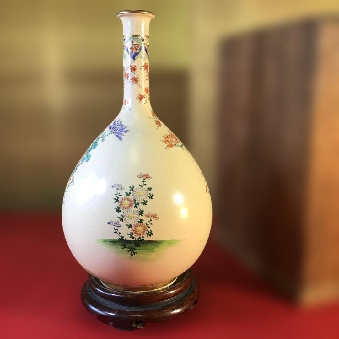 時代物　白薩摩焼　孔雀鶴首瓶