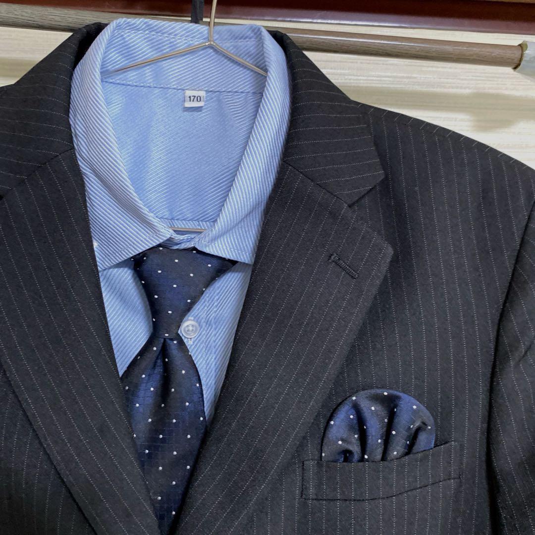 ジュニアフォーマルスーツ 170サイズ ブラック5点セット 卒業式 男の子