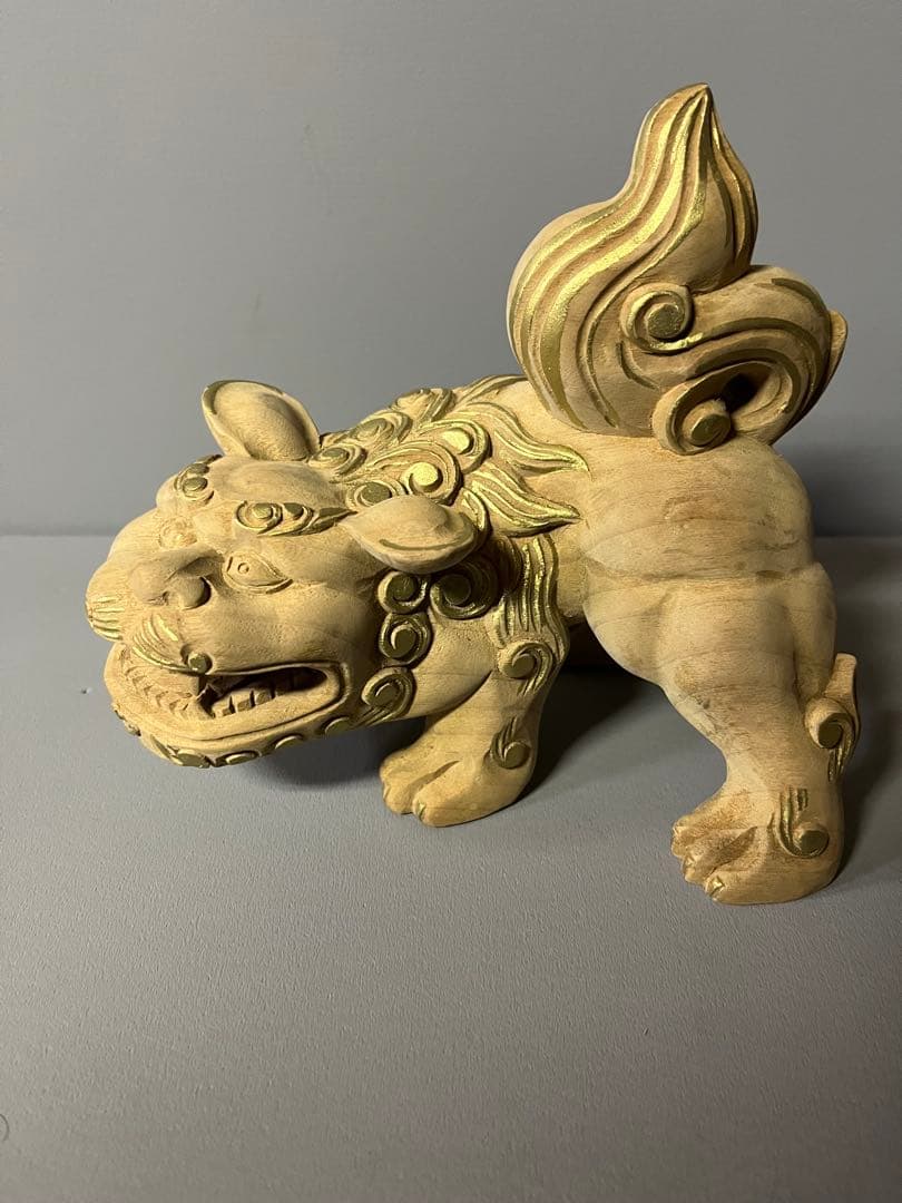 木彫り　獅子像　金淵付　１対　34