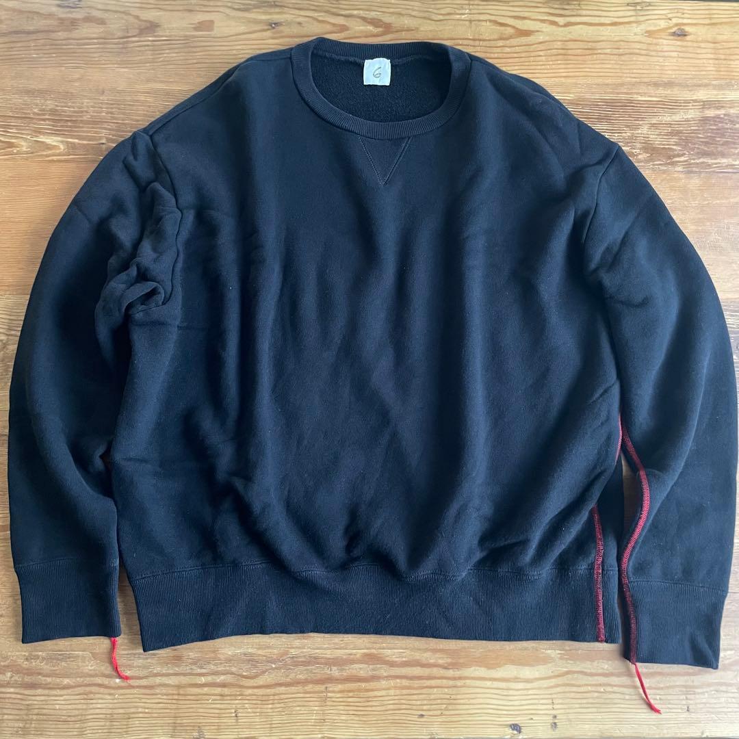 【6 ROKU】コットンウラケカラーステッチ クルーネックプルオーバー ブラック