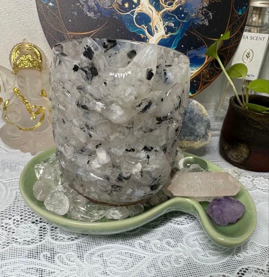 オルゴナイト 白い狐さんの小物入れ ムーンストーン