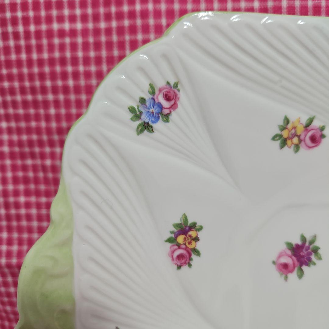 レア Shelley グリーントリム ピンクローズ パンジー ケーキプレート