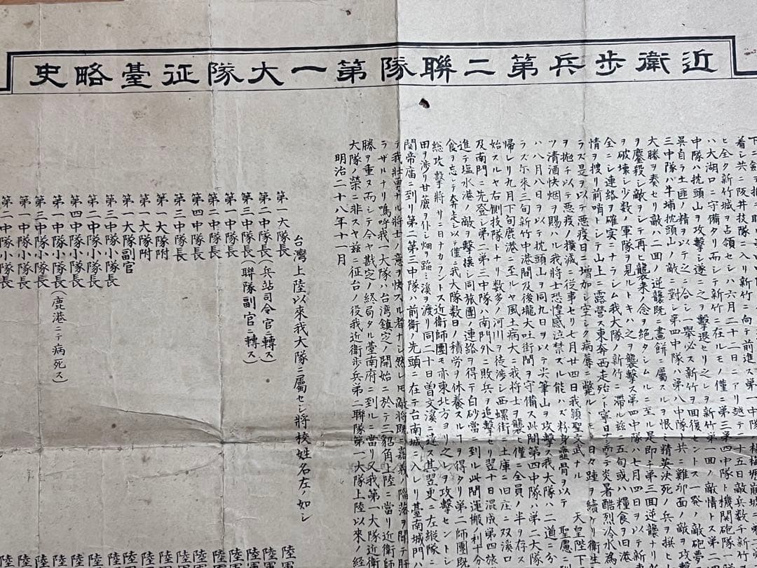 極稀少 明治28年 近衛歩兵第二連隊第一大隊 征台の役従軍史略 将校名簿付古文書