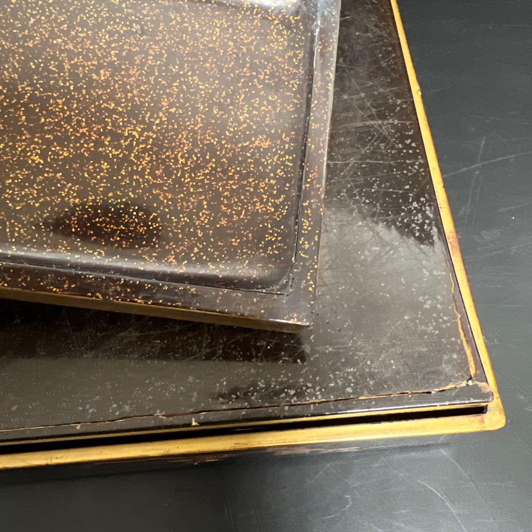 時代　木製　上手蒔絵内梨地硯箱　木箱付　東Y7-1126☆2Fトコヒカ