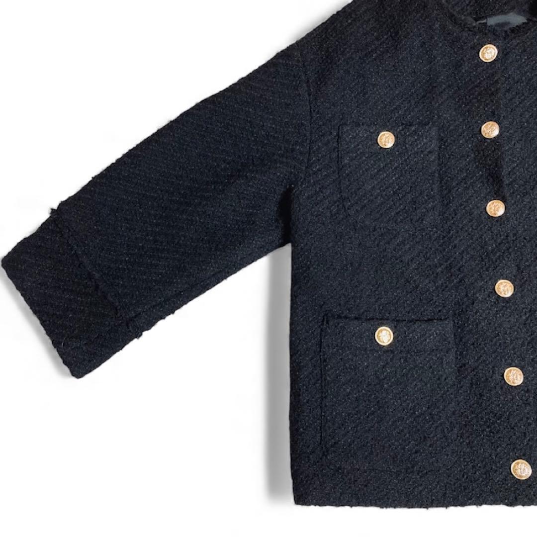 ラウンジドレス 金ボタン ツイードノーカラージャケット ブラック オーバーサイズ
