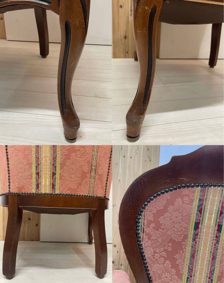 ロココ様式　木製花柄アームチェア　一人掛けソファー　猫脚　シングルソファ　姫家具