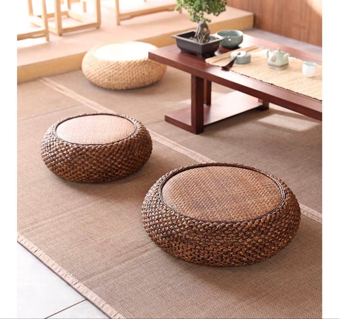 天然素材 フロア座り枕 快適なラウンド バルコニーわらマット ヨゴ瞑想 2個