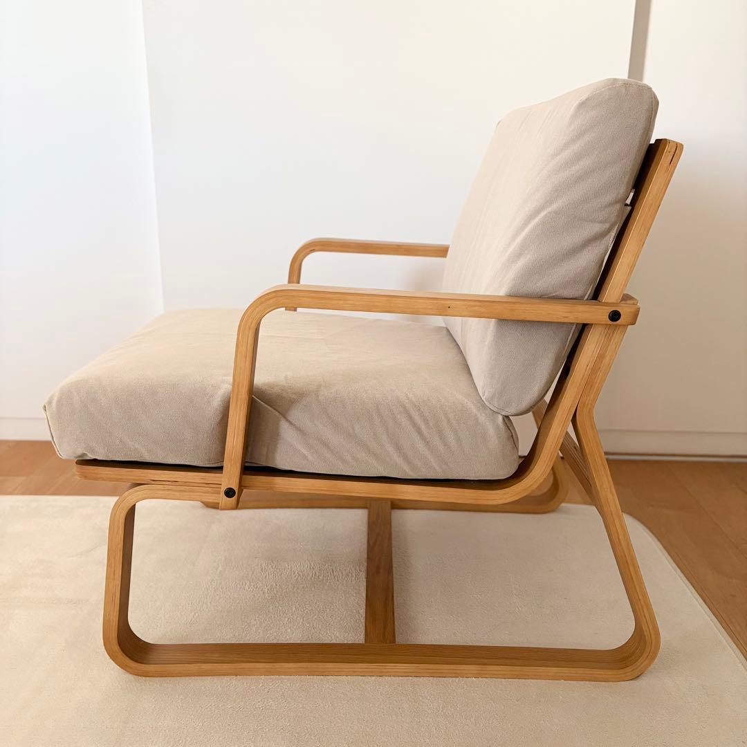 【美品】無印良品リビングでもダイニングでもつかえるソファチェア・オーク材