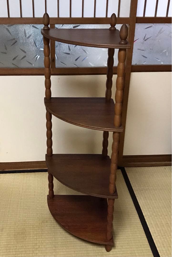 昭和レトロ　木製　4段　三角 コーナーラック　飾り棚