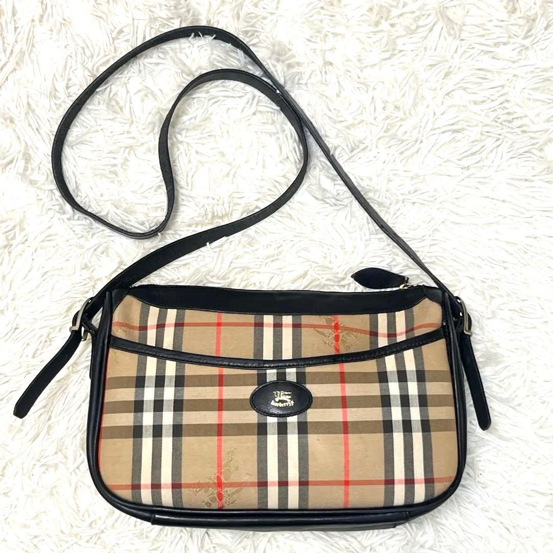 バーバリー ショルダーバッグ ノバチェック シャドーホース ホースロゴ ブラック
