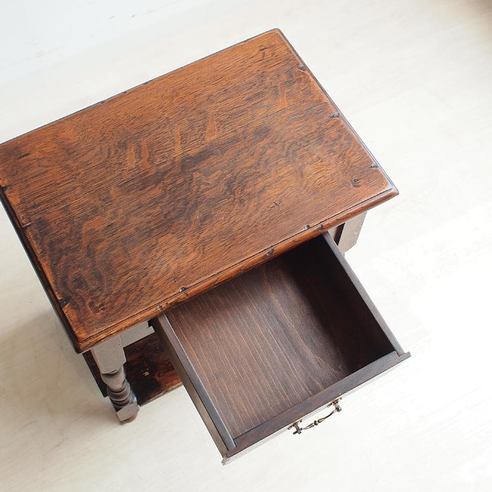 英国アンティーク オーク材 オケージョナルテーブル 引出付き サイドチェスト