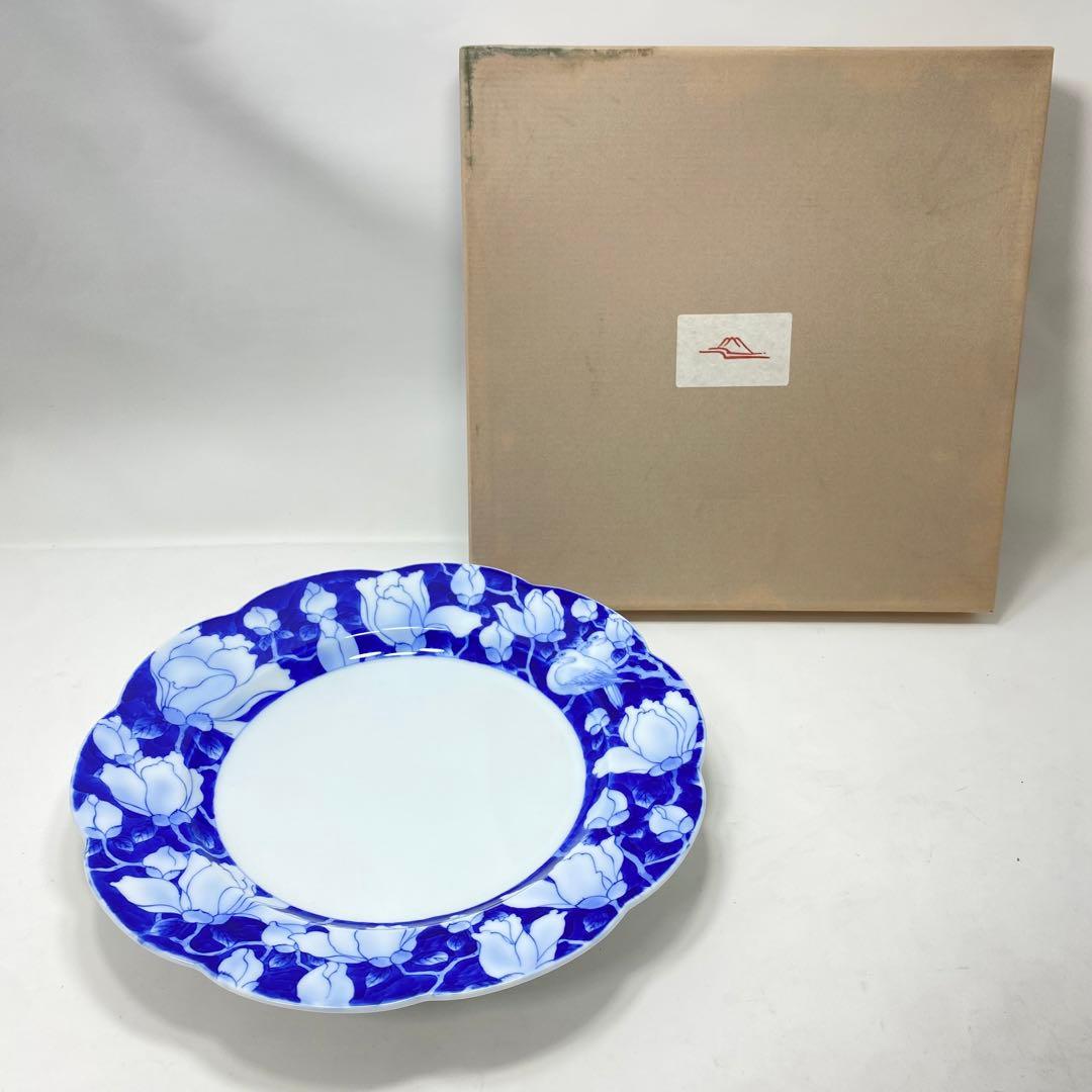 【未使用品】深川製磁 盛皿 花鳥外濃 ミート皿 共箱 深川謹製