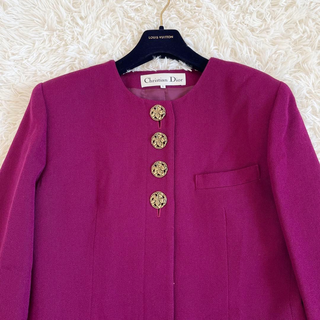 未使用級　クリスチャンディオール　テーラードジャケット　金ボタン　紫　Lサイズ