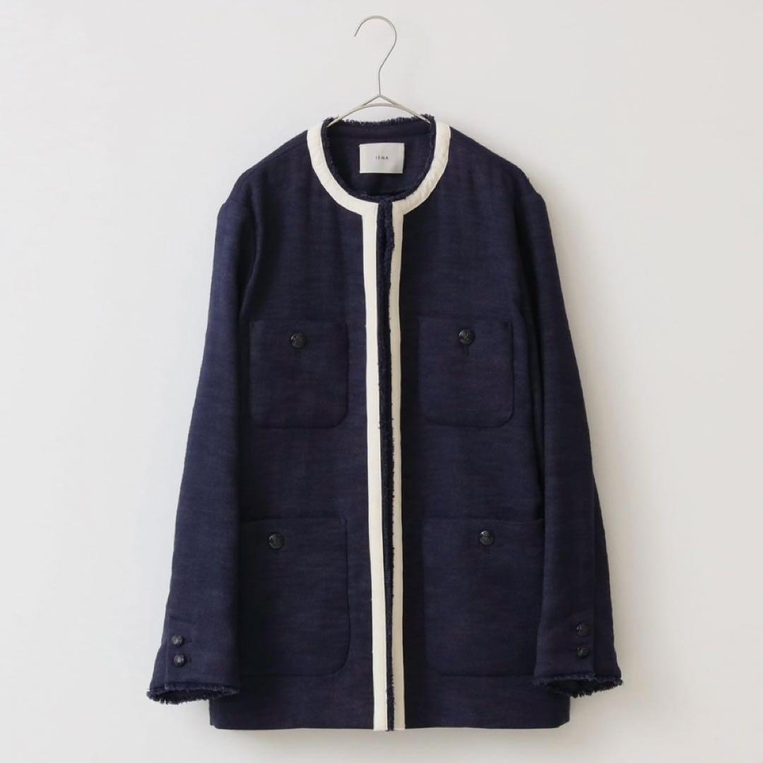 値下げ中＊新品未使用⭐︎IENA イエナ　ノーカラージャケット　ネイビー　春