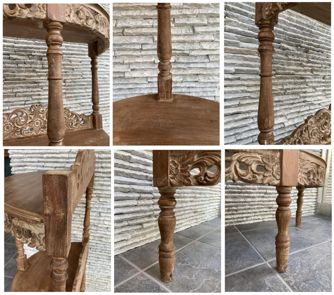 インドネシア　３段　飾り棚　木製　シェルフ　彫刻装飾