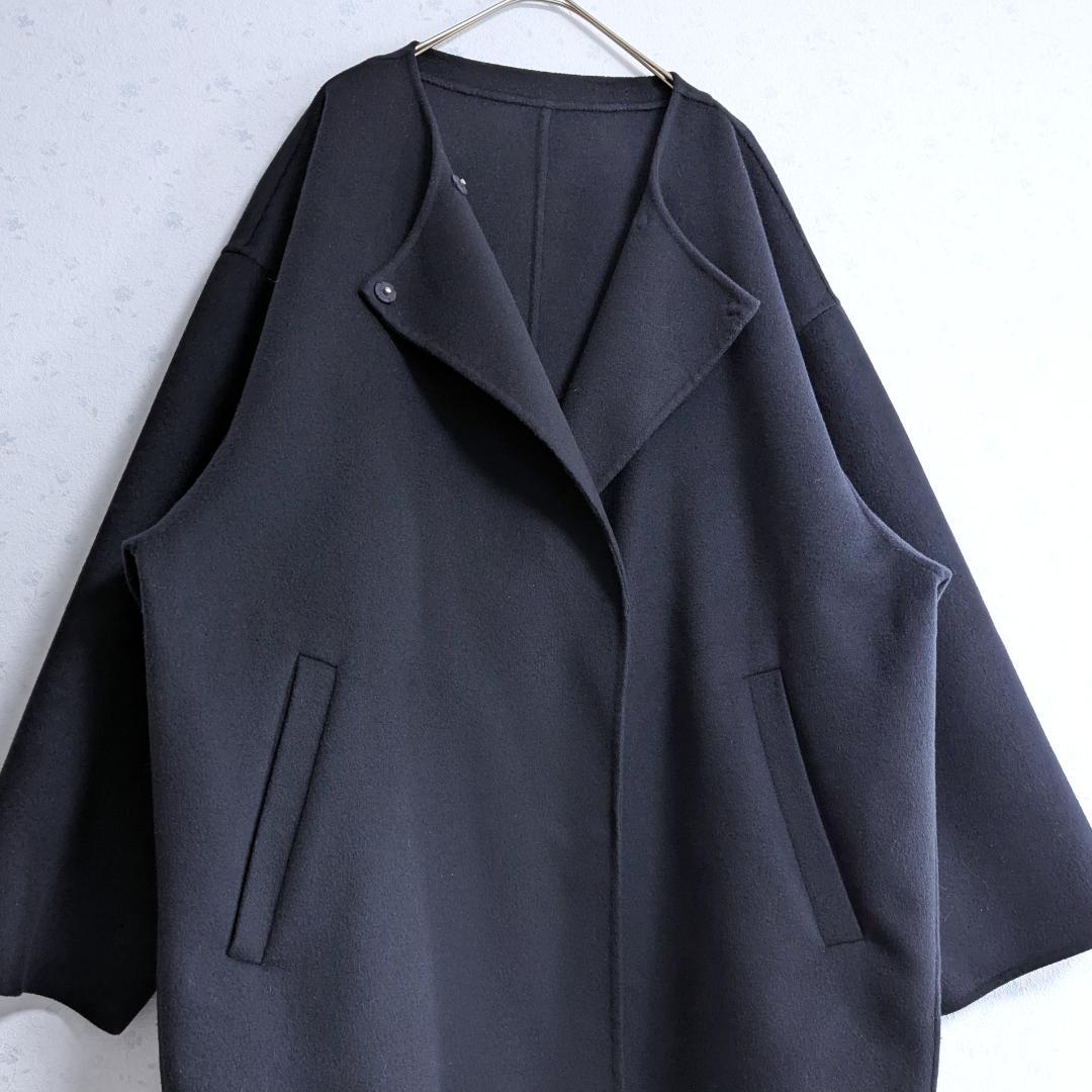 HAMILTONダブルフェイスウールショートコクーンコート ネイビー