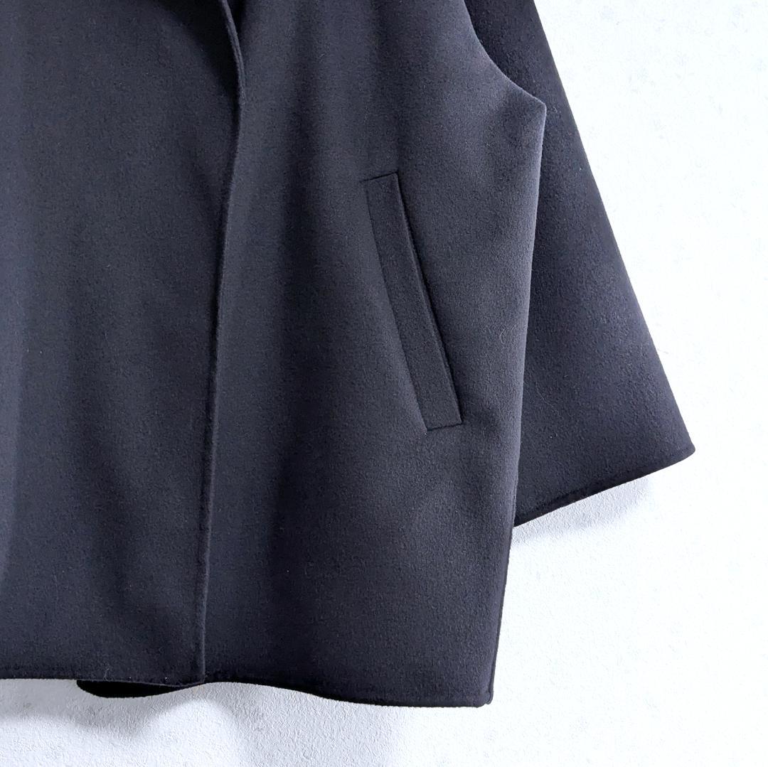 HAMILTONダブルフェイスウールショートコクーンコート ネイビー
