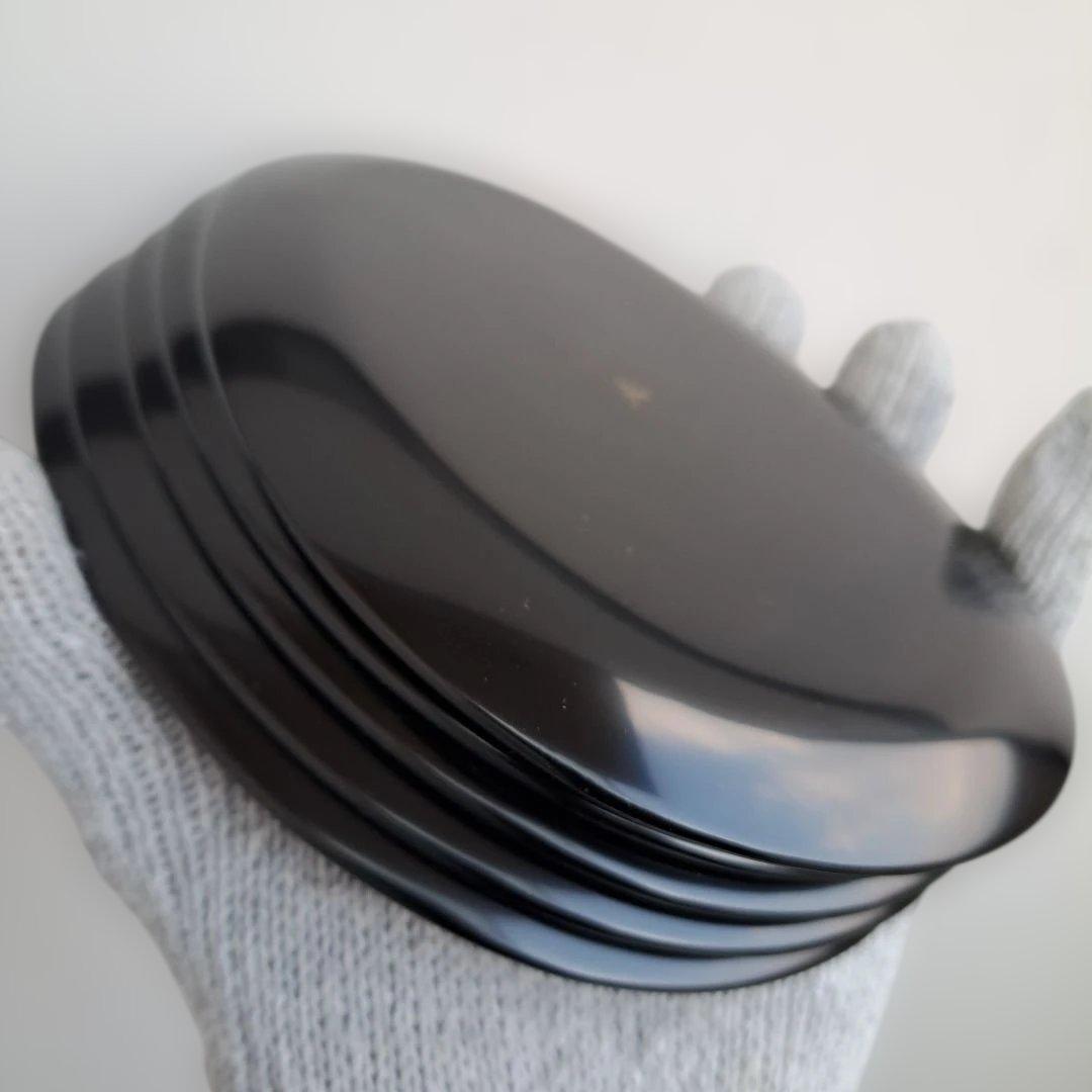 【輪島塗　卵形\"銘々皿×5客】布着本堅地　沈金師/福久勝利作　未使用品