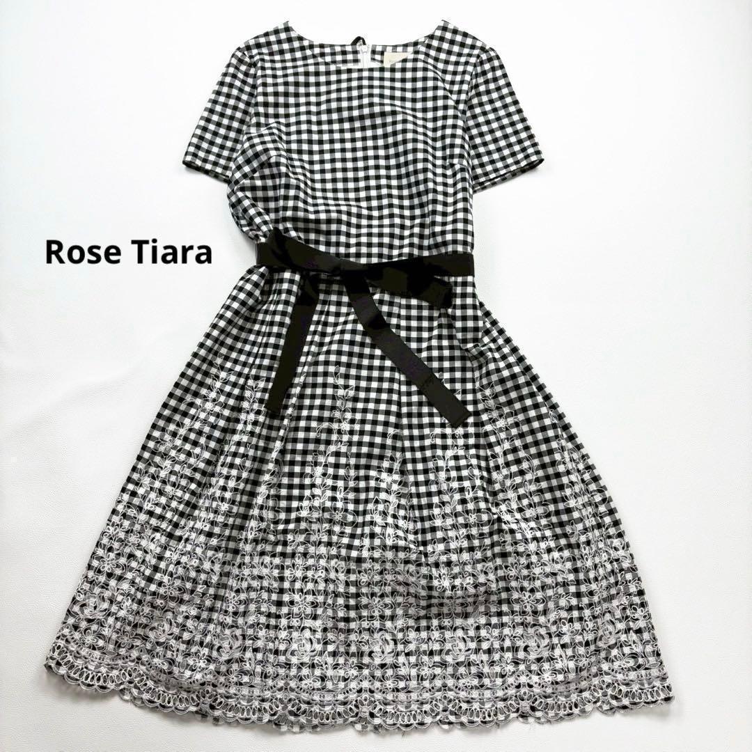 ローズティアラ ギンガムチェック カットワーク刺繍ワンピース 大きめ リボン