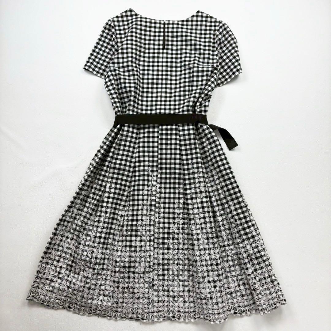 ローズティアラ ギンガムチェック カットワーク刺繍ワンピース 大きめ リボン