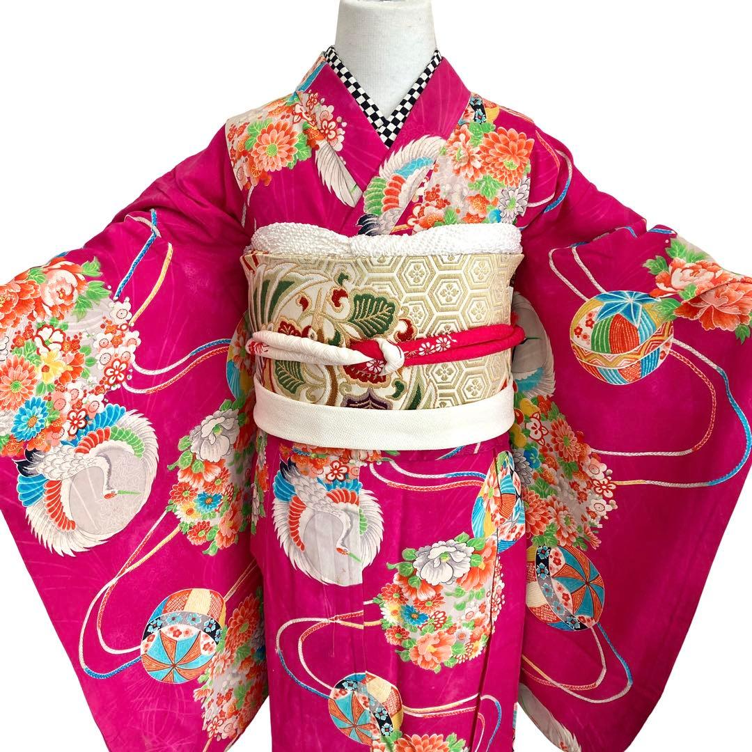 アンティーク女の子 鶴 子供着物 七五三 アンティーク着物 NO40