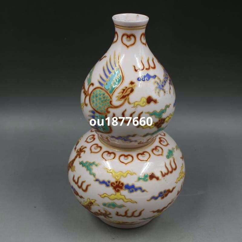 青花五彩龍鳳紋瓢簞瓶 景徳鎮 陶磁器 装飾品 現代工芸品 美術品 置物