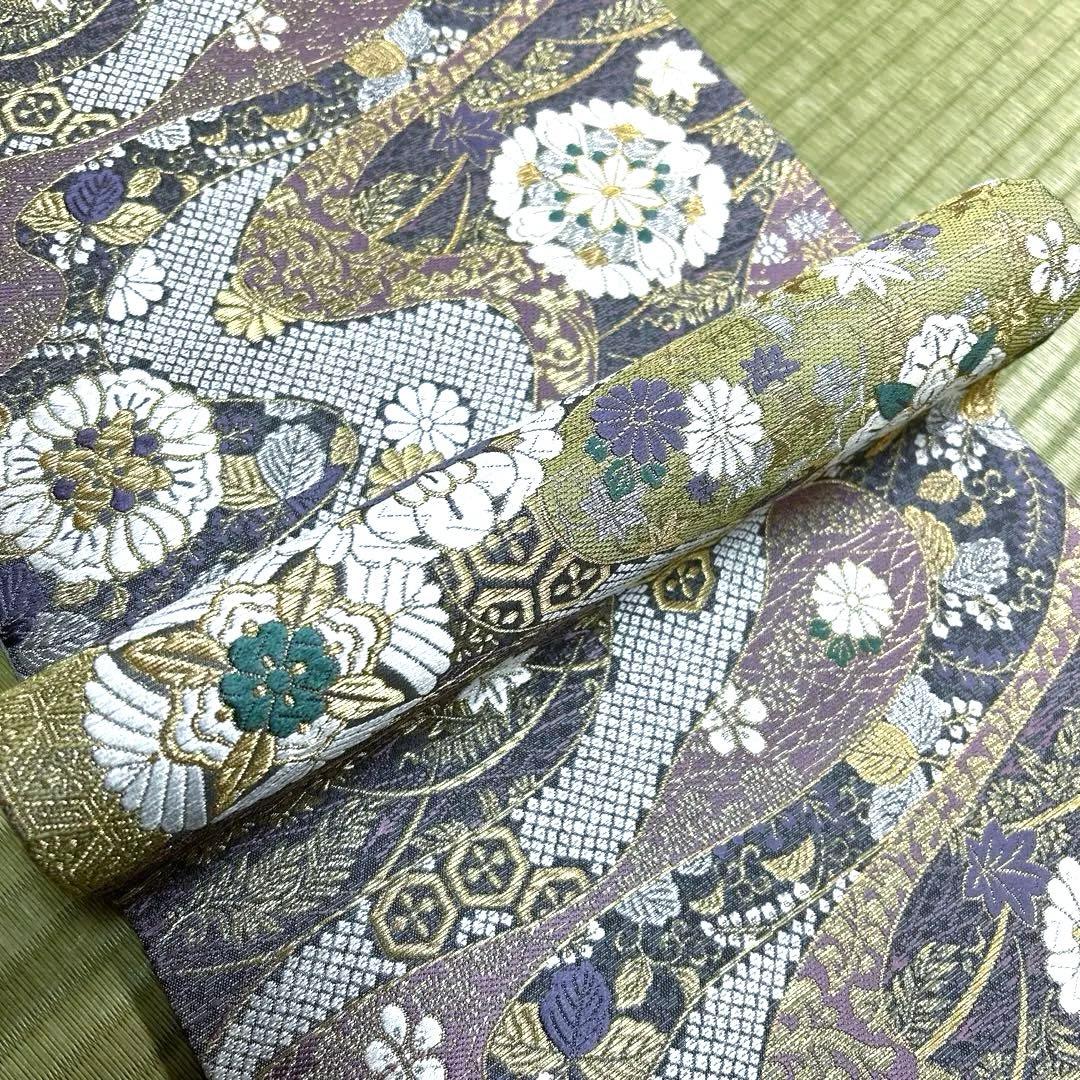 正絹　袋帯　【花紋　吉祥模様】